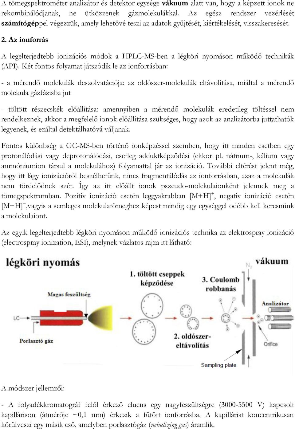 Az ionforrás A legelterjedtebb ionizációs módok a HPLC-MS-ben a légköri nyomáson működő technikák (API).