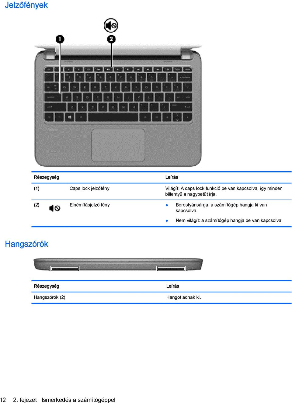 (2) Elnémításjelző fény Borostyánsárga: a számítógép hangja ki van kapcsolva.
