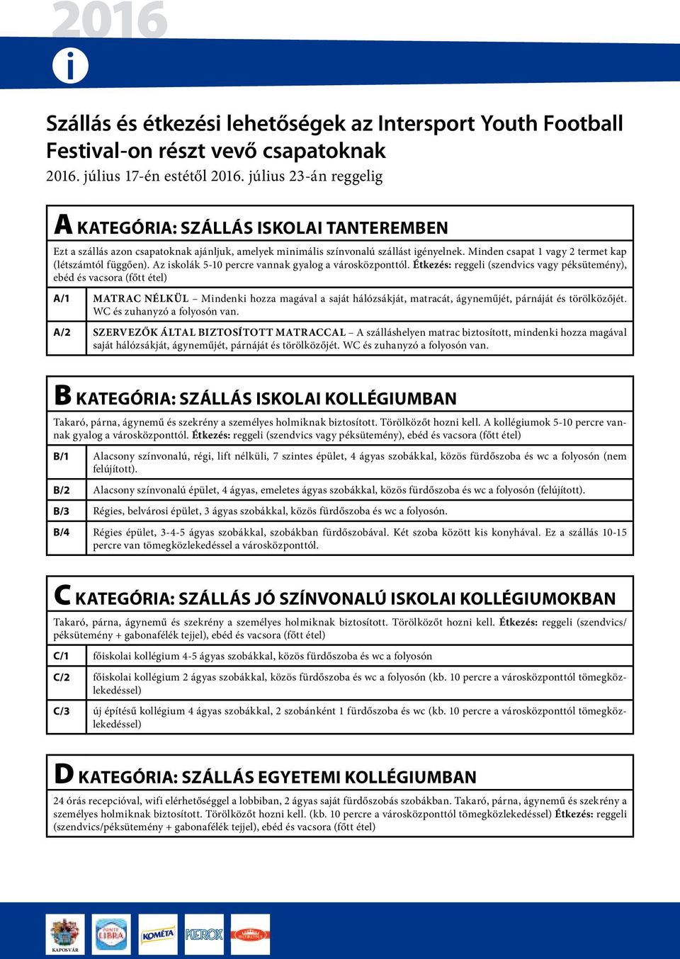 Minden csapat 1 vagy 2 termet kap (létszámtól függően). Az iskolák 5-10 percre vannak gyalog a városközponttól.