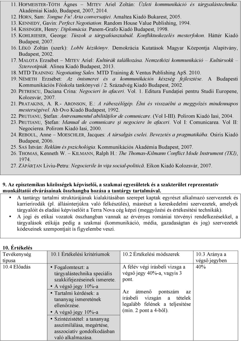 KOHLRIESER, George: Túszok a tárgyalóasztalnál. Konfliktuskezelés mesterfokon. Háttér Kiadó Budapest, 2007. 16. LÉKÓ Zoltán (szerk): Lobbi kézikönyv.