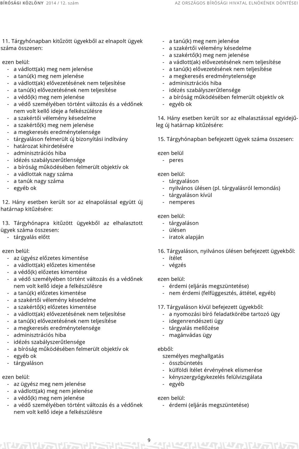 meg nem jelenése - a megkeresés eredménytelensége - tárgyaláson felmerült új bizonyítási indítvány - határozat kihirdetésére - adminisztrációs hiba - idézés szabályszerűtlensége - a bíróság