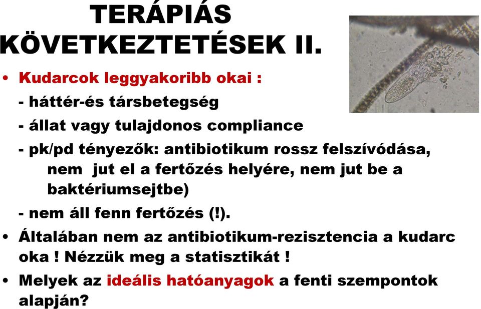 antibiotikum rossz felszívódása, nem jut el a fertőzés helyére, nem jut be a baktériumsejtbe) - nem áll fenn