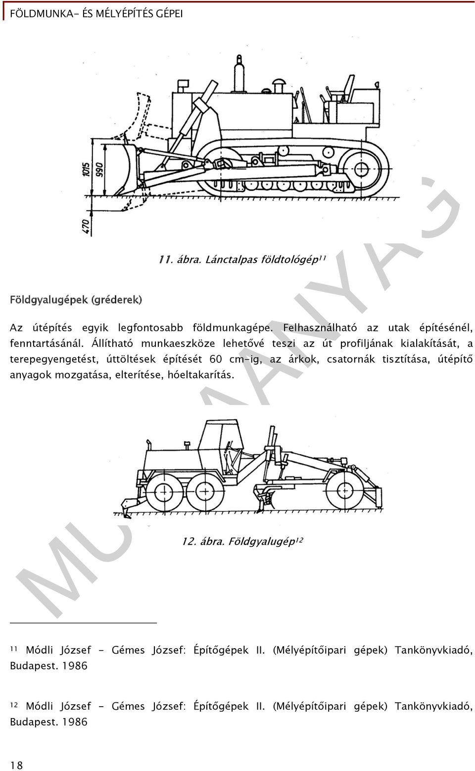 Állítható munkaeszköze lehetővé teszi az út profiljának kialakítását, a terepegyengetést, úttöltések építését 60 cm-ig, az árkok, csatornák