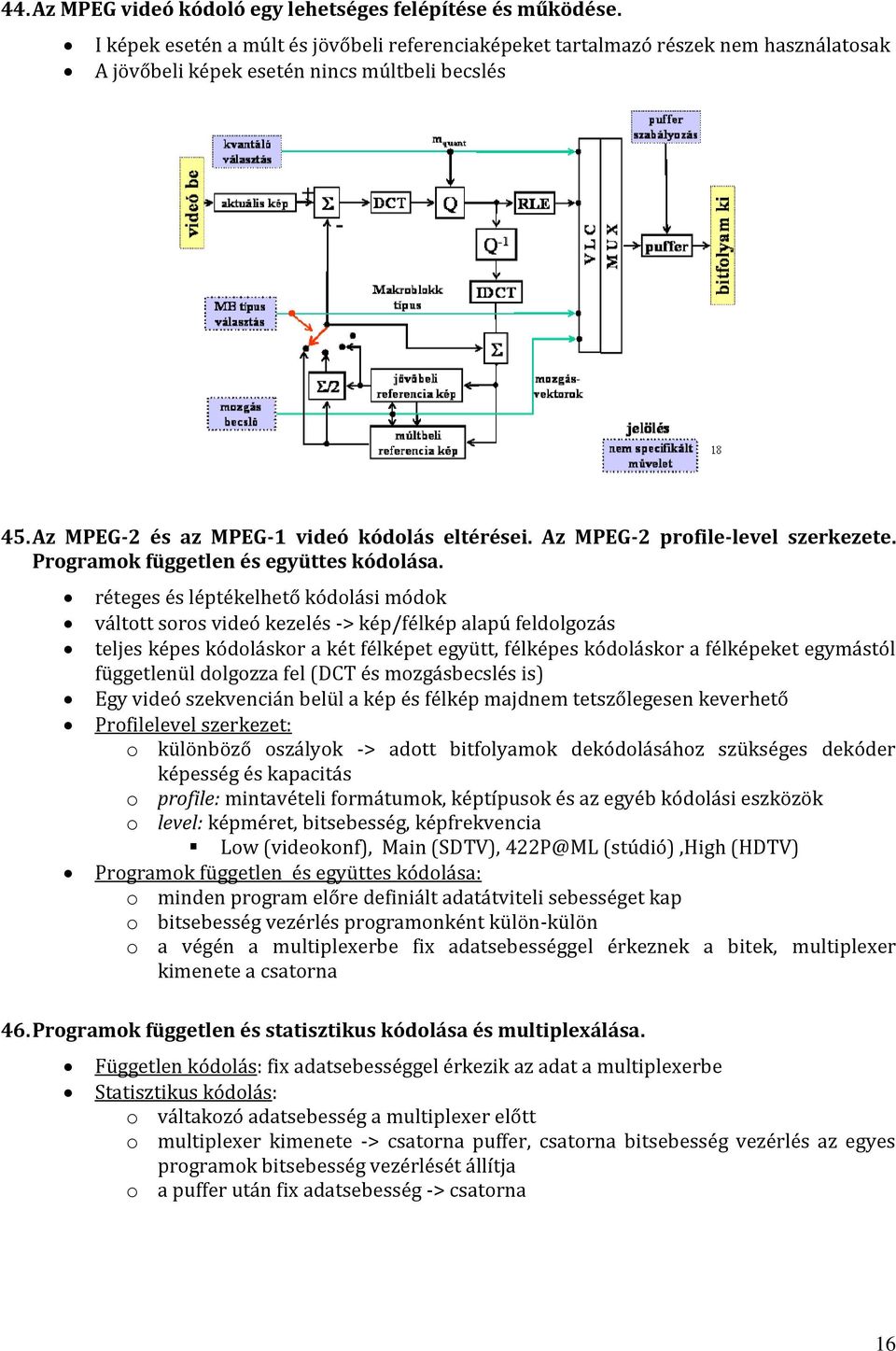 Az MPEG-2 profile-level szerkezete. Programok független és együttes kódolása.