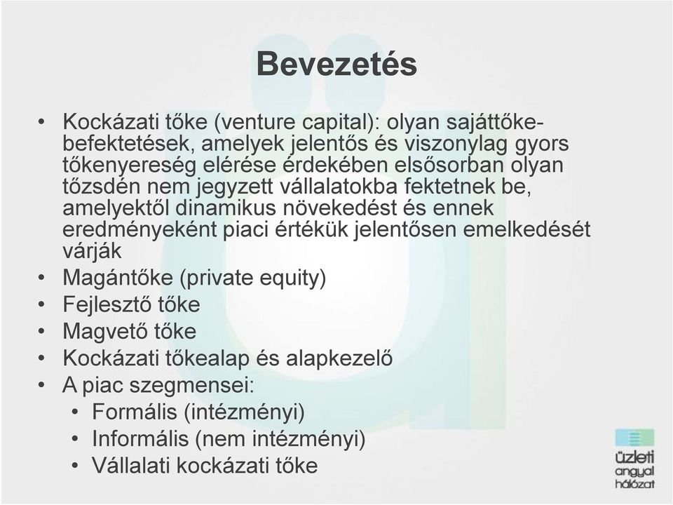 növekedést és ennek eredményeként piaci értékük jelentősen emelkedését várják Magántőke (private equity) Fejlesztő tőke