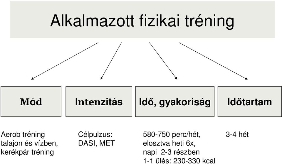 kerékpár tréning Célpulzus: DASI, MET 580-750 perc/hét,