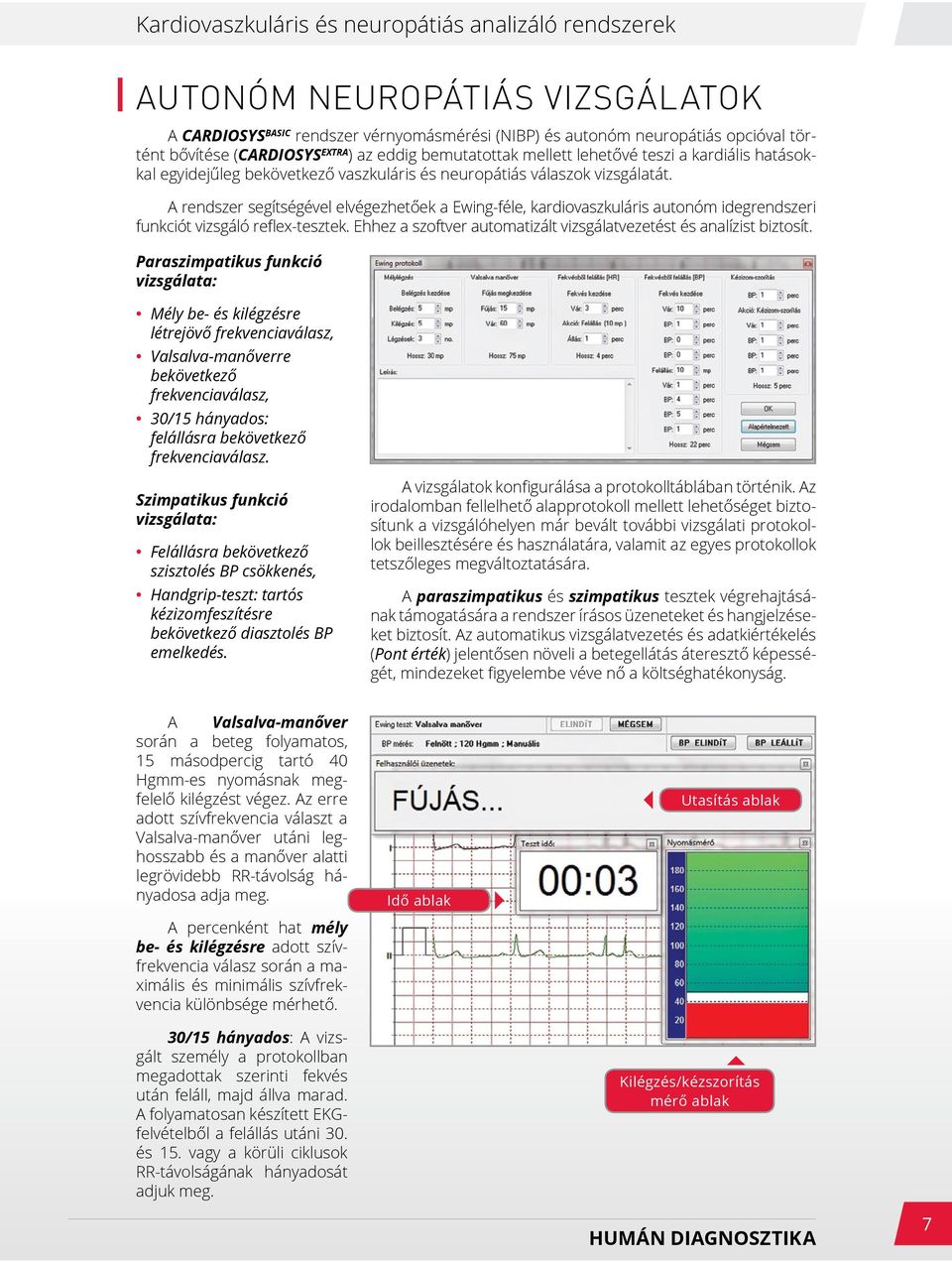 A rendszer segítségével elvégezhetőek a Ewing-féle, kardiovaszkuláris autonóm idegrendszeri funkciót vizsgáló reflex-tesztek. Ehhez a szoftver automatizált vizsgálatvezetést és analízist biztosít.