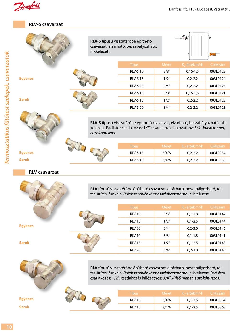 Típus Méret K v -érték m 3 /h Cikkszám RLV-S 10 3/8 0,15-1,5 003L0122 RLV-S 15 1/2 0,2-2,2 003L0124 RLV-S 20 3/4 0,2-2,2 003L0126 RLV-S 10 3/8 0,15-1,5 003L0121 RLV-S 15 1/2 0,2-2,2 003L0123 RLV-S 20