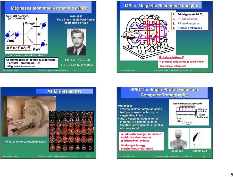 ) Az atommagok két fontos tulajdonsága: 1 Perdület (protonokra h ) 2 Mágneses momentum 1954: Felix Bloch lett a CERN elsı fıigazgatója 17 Mit tud meghatározni rozni?