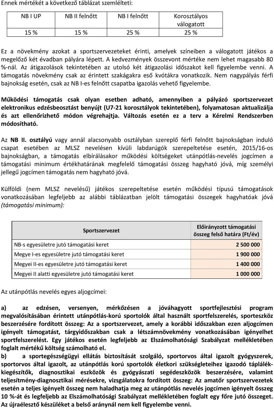 Az átigazolások tekintetében az utolsó két átigazolási időszakot kell figyelembe venni. A támogatás növekmény csak az érintett szakágakra eső kvótákra vonatkozik.