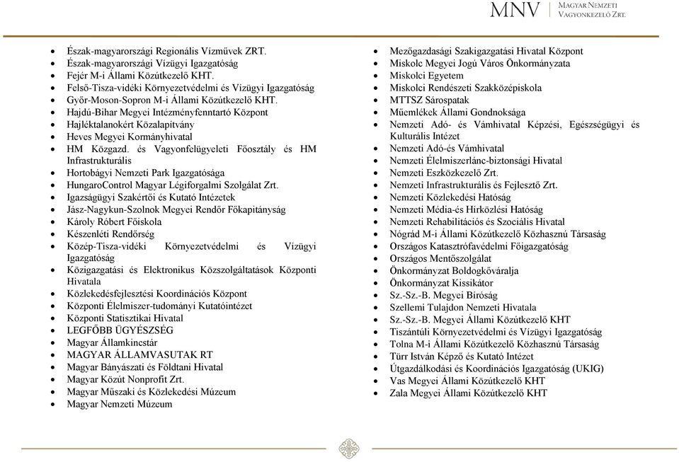 Hajdú-Bihar Megyei Intézményfenntartó Központ Hajléktalanokért Közalapítvány Heves Megyei Kormányhivatal HM Közgazd.