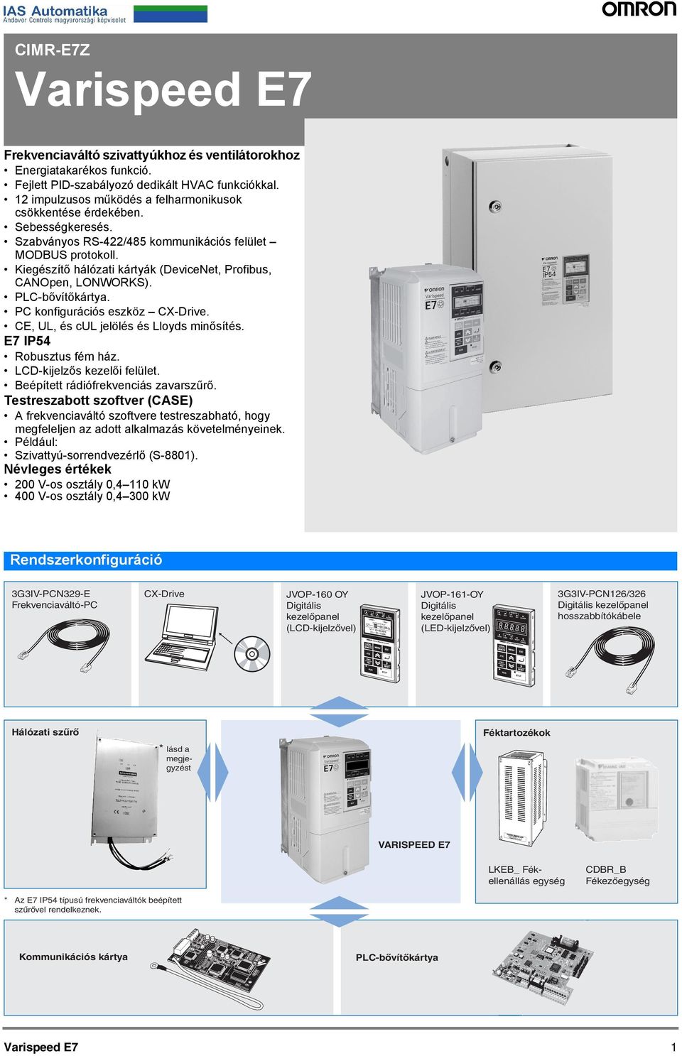 SI-N R113 R8 TR1 TR2 11 R11 R110 R107 R40 R39 R55 R56 U13 C10 R57 R95 R54 U15 R96 D6 R94 R97 C20 R6 CIMR-E7Z Vrispeed E7 Frekvenciváltó k Frekvenciváltó szivttyúkhoz és ventilátorokhoz Energitkrékos