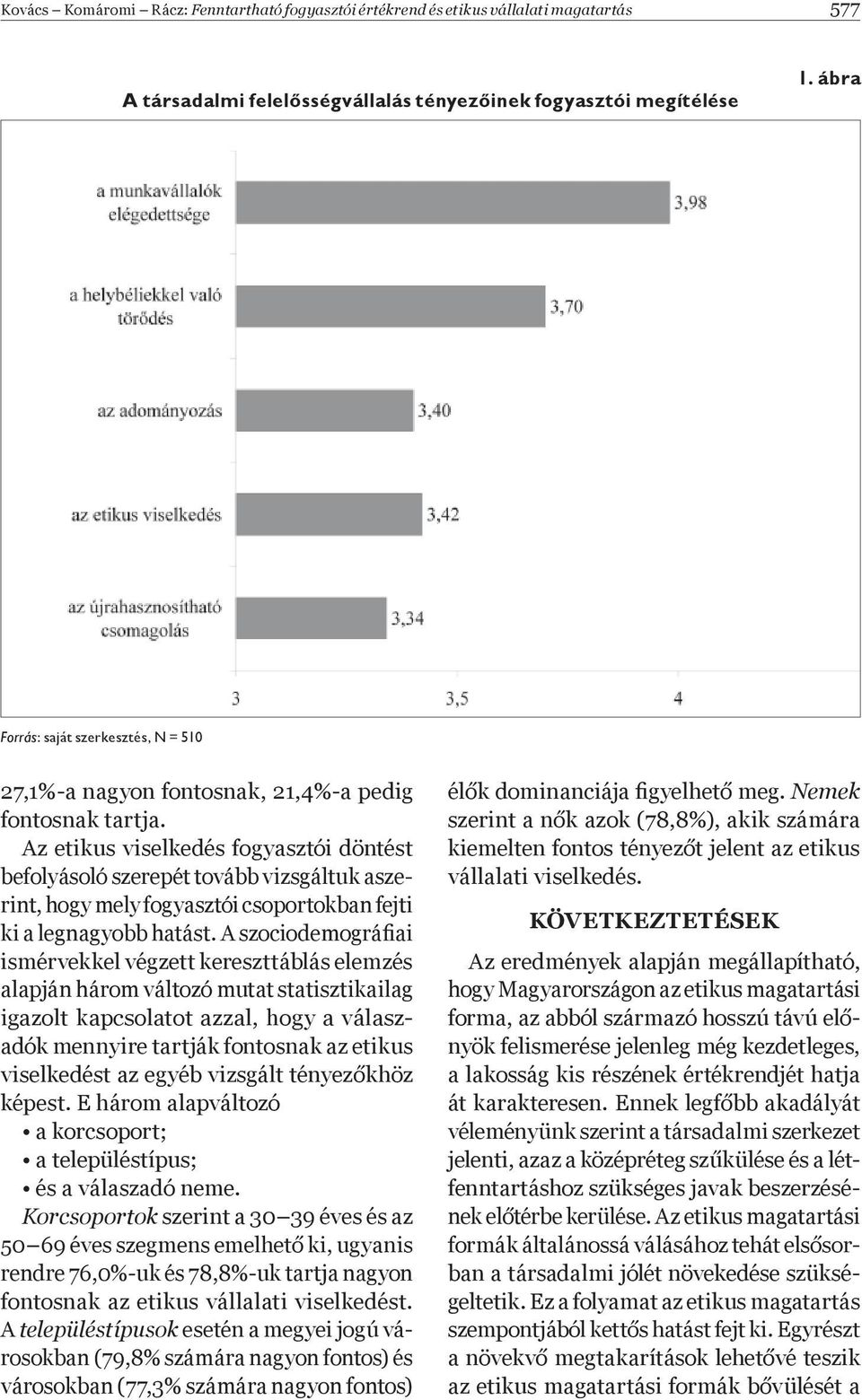 Az etikus viselkedés fogyasztói döntést befolyásoló szerepét tovább vizsgáltuk aszerint, hogy mely fogyasztói csoportokban fejti ki a legnagyobb hatást.
