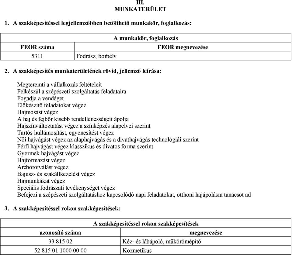 FODRÁSZ SZAKKÉPESÍTÉS SZAKMAI ÉS VIZSGAKÖVETELMÉNYEI I. ORSZÁGOS KÉPZÉSI  JEGYZÉKBEN SZEREPLŐ ADATOK - PDF Free Download