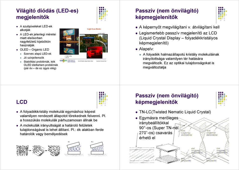 LEDs 560 m 2 A Joint Venture of Philips Lighting and Agilent Technologies Light from Diodes or a bit smaller Gerd O. Mueller, Regina Mueller-Mach LumiLeds Advanced Labs A képernyıt megvilágítani v.