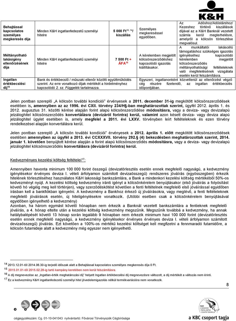 Az Adóshoz/Adóstárshoz/ Kezeshez történő kiszállások Személyes díjával az a K&H Banknál vezetett megkereséssel számla kerül megterhelésre, egyidőben. amelyről a kölcsön törlesztése megvalósul.