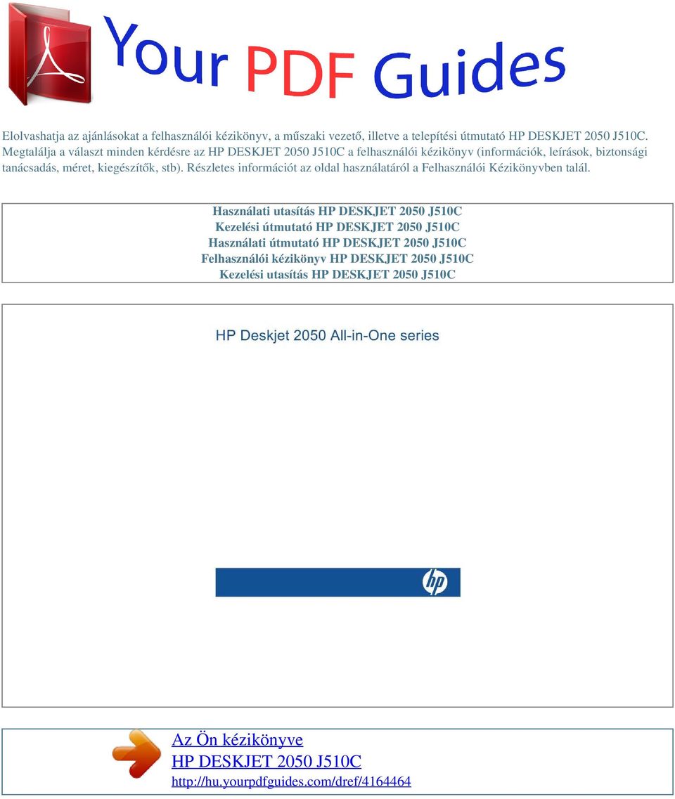 Az Ön kézikönyve HP DESKJET 2050 J510C - PDF Ingyenes letöltés