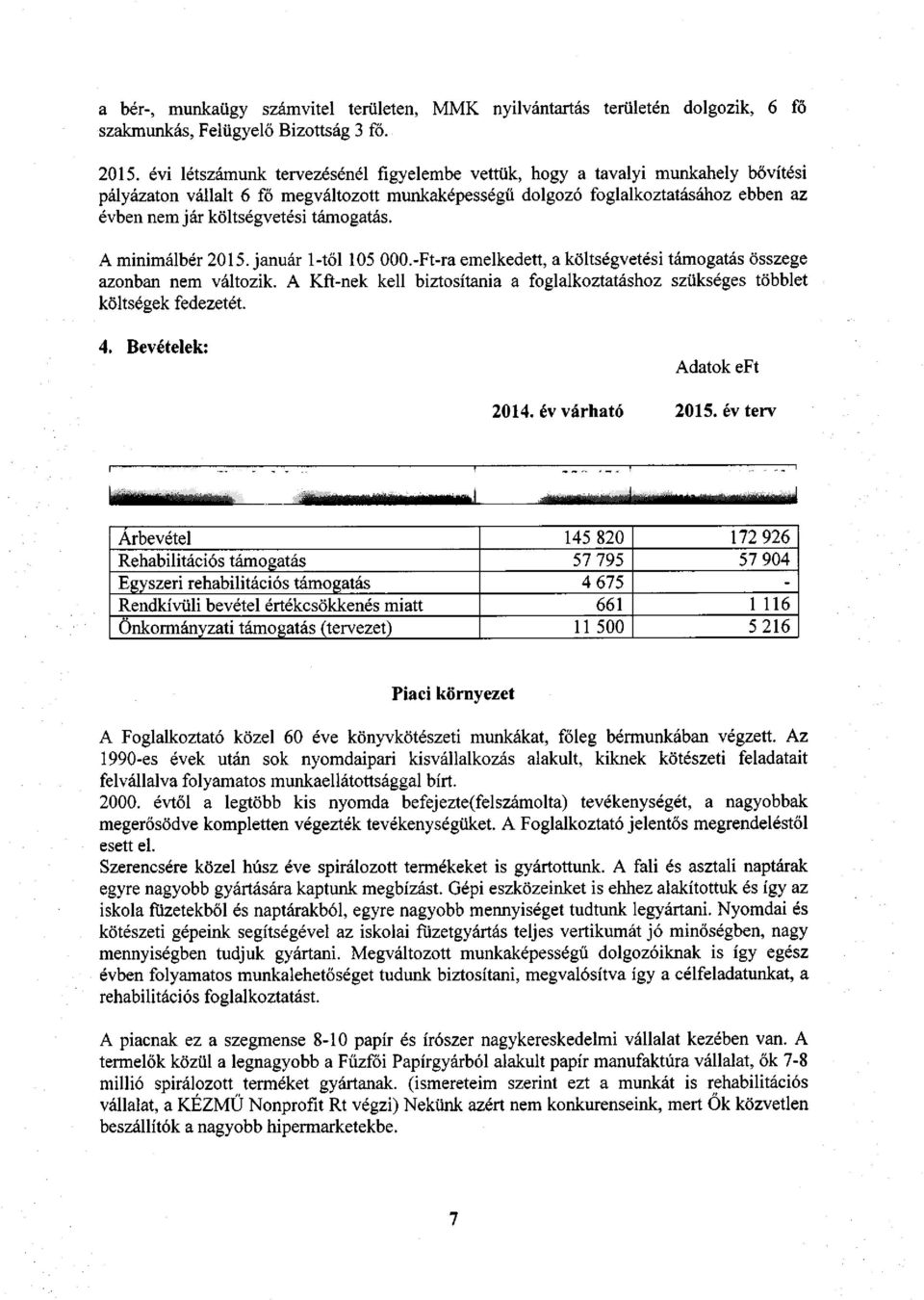támogatás. A minimálbér 2015. január 1-től 105 OOO.-Ft-ra emelkedett, a költségvetési támogatás összege azonban nem változik.