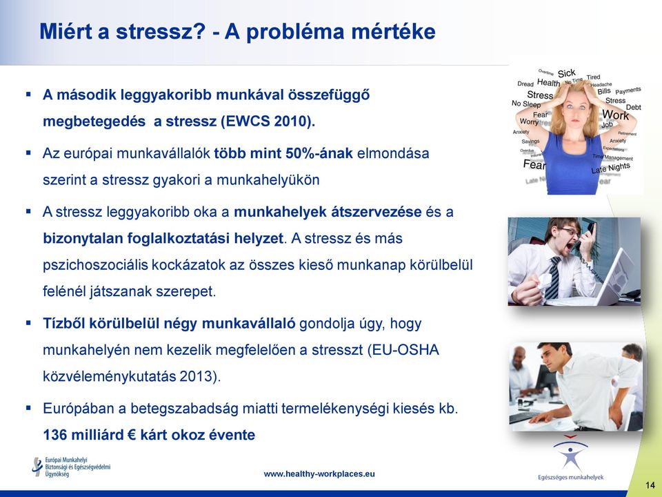 bizonytalan foglalkoztatási helyzet. A stressz és más pszichoszociális kockázatok az összes kieső munkanap körülbelül felénél játszanak szerepet.