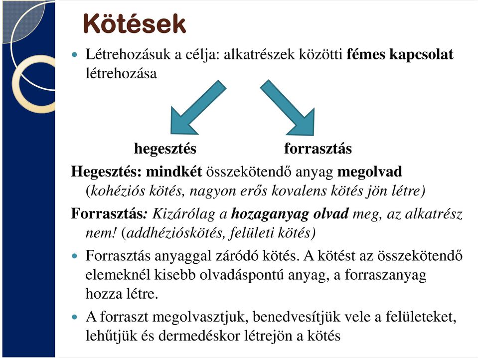 nem! (addhézióskötés, felületi kötés) Forrasztás anyaggal záródó kötés.