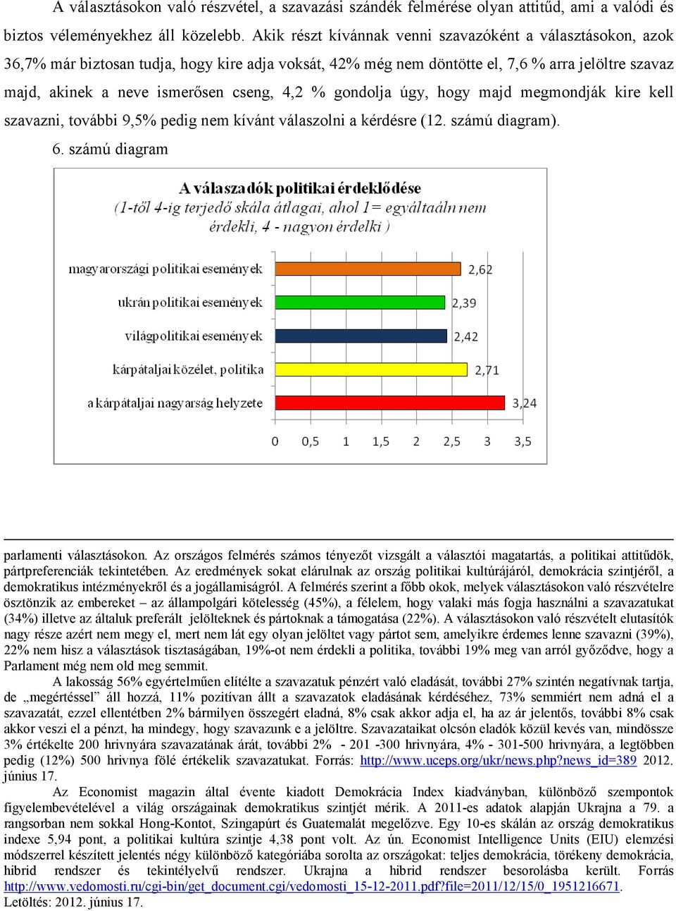4,2 % gondolja úgy, hogy majd megmondják kire kell szavazni, további 9,5% pedig nem kívánt válaszolni a kérdésre (12. számú diagram). 6. számú diagram parlamenti választásokon.