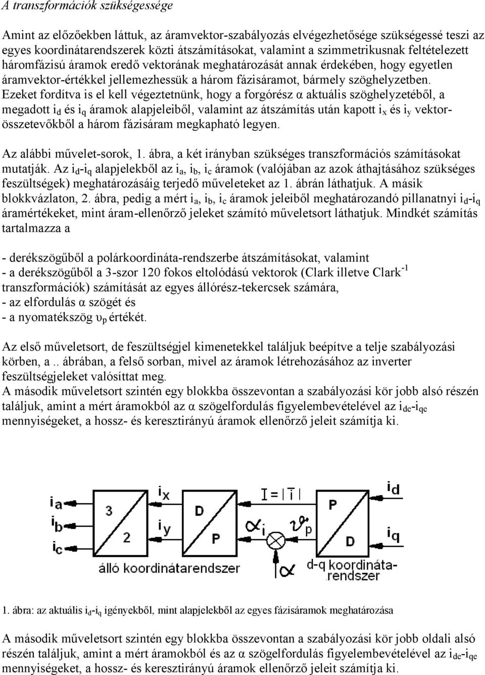 Ezeket fordítva is el kell végeztetnünk, hogy a forgórész α aktuális szöghelyzetéből, a megadott i d és i q áramok alapjeleiből, valamint az átszámítás után kapott i x és i y vektorösszetevőkből a