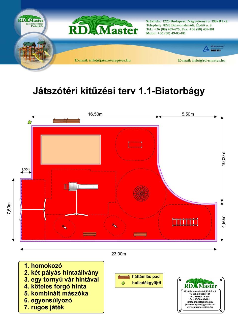 egyensúlyozó 7. rugos játék háttámlás pad hulladékgyűjtő RD Master 8220 Balatonalmádi,Építő u.8 Tel.