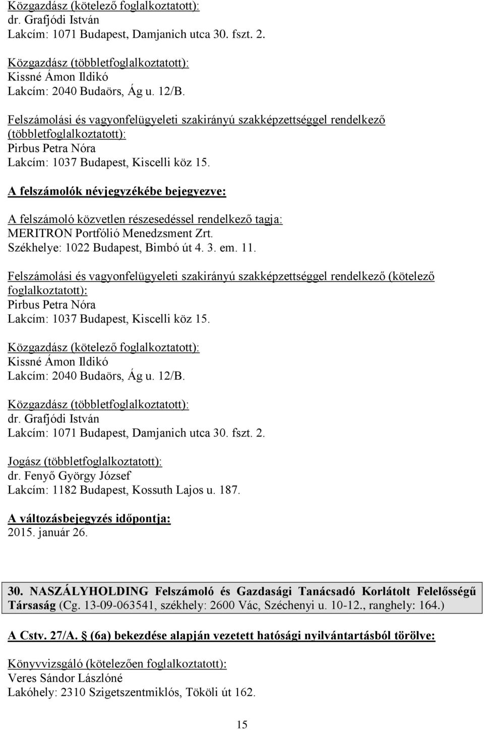 em. 11. Pirbus Petra Nóra Lakcím: 1037 Budapest, Kiscelli köz 15. Közgazdász (kötelező Kissné Ámon Ildikó Lakcím: 2040 Budaörs, Ág u. 12/B. Közgazdász (többlet dr.