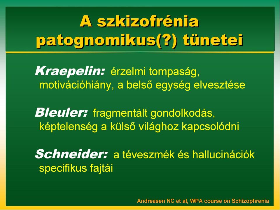 elvesztése Bleuler: fragmentált gondolkodás, képtelenség a külső