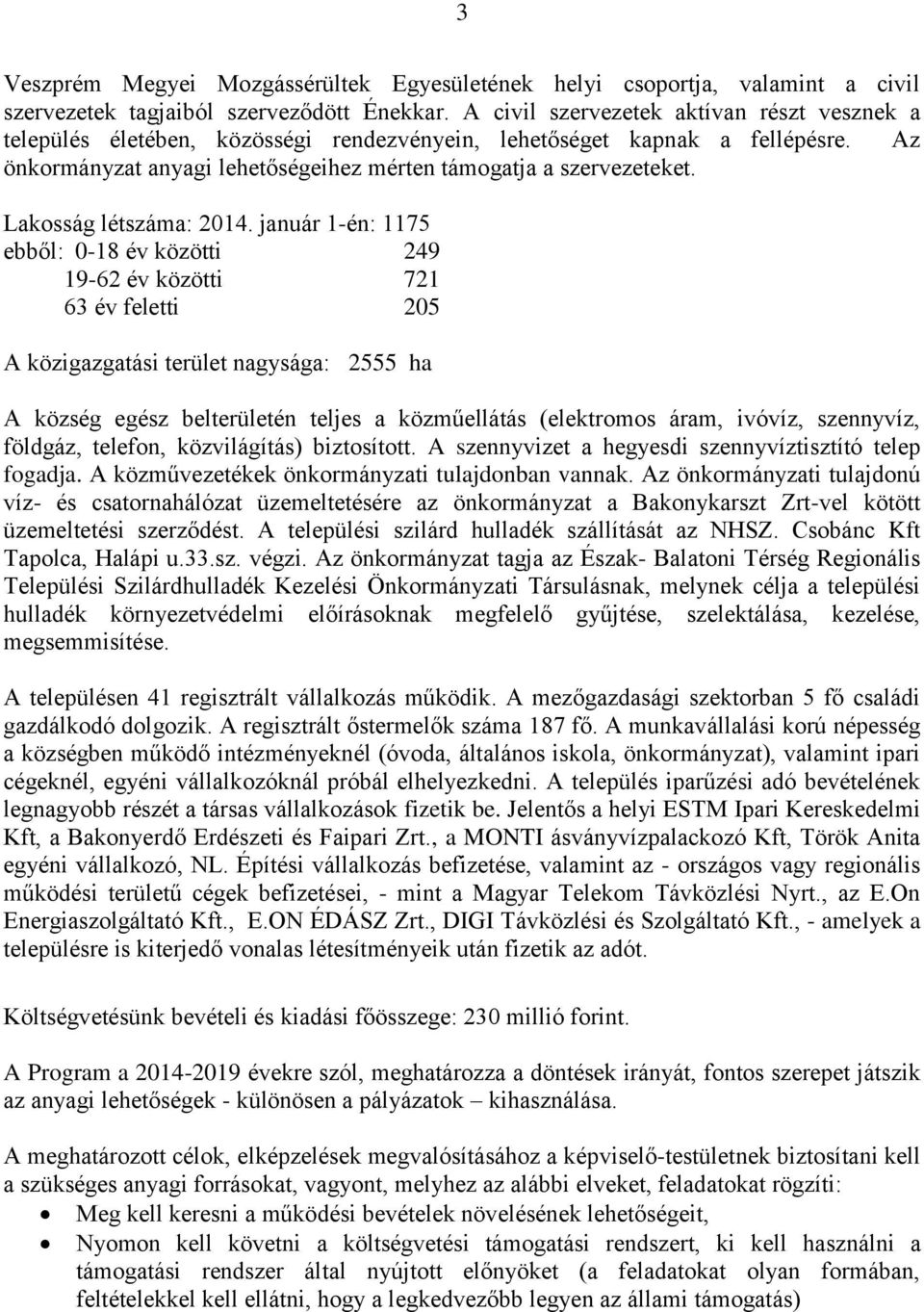 Lakosság létszáma: 2014.