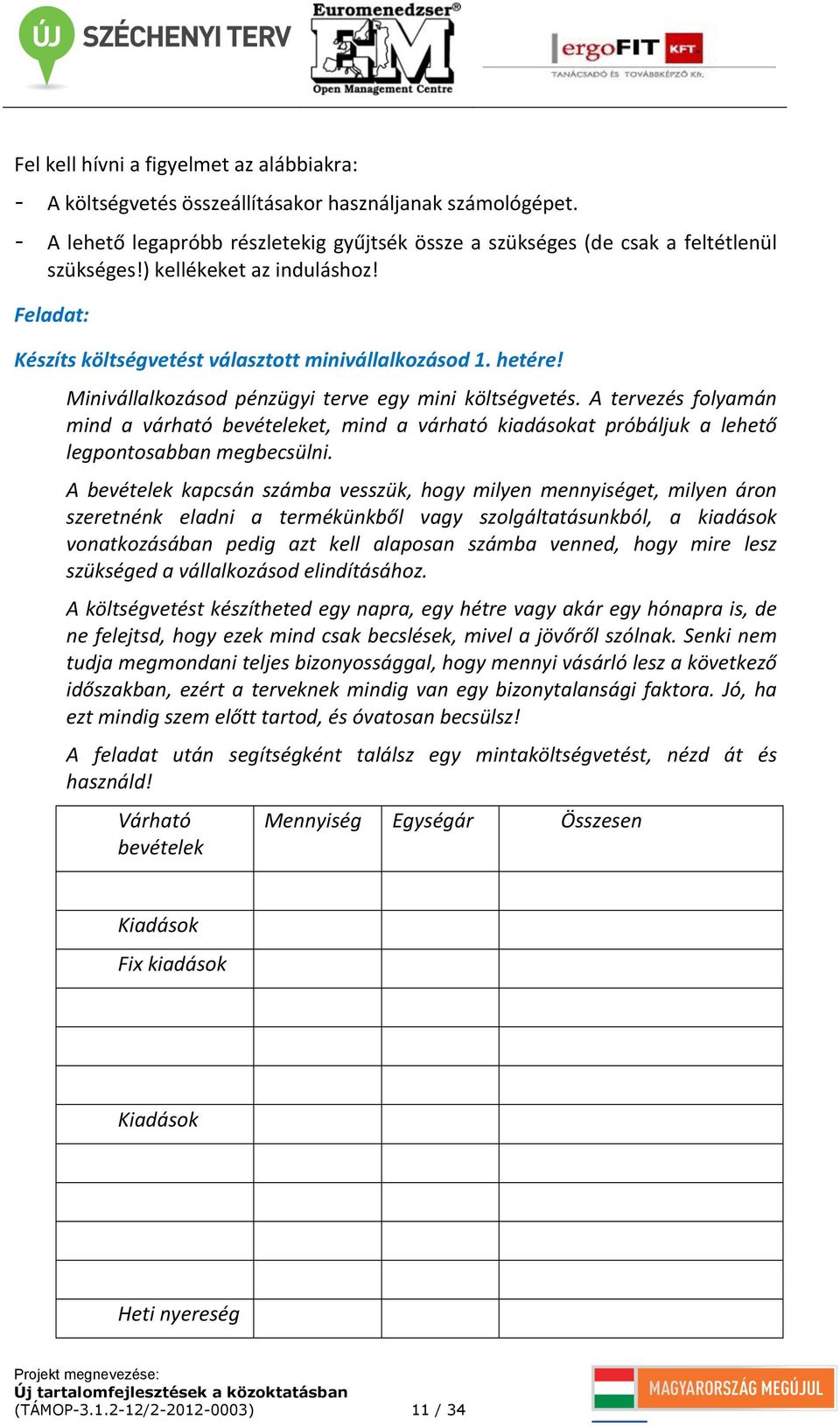 A tervezés folyamán mind a várható bevételeket, mind a várható kiadásokat próbáljuk a lehető legpontosabban megbecsülni.
