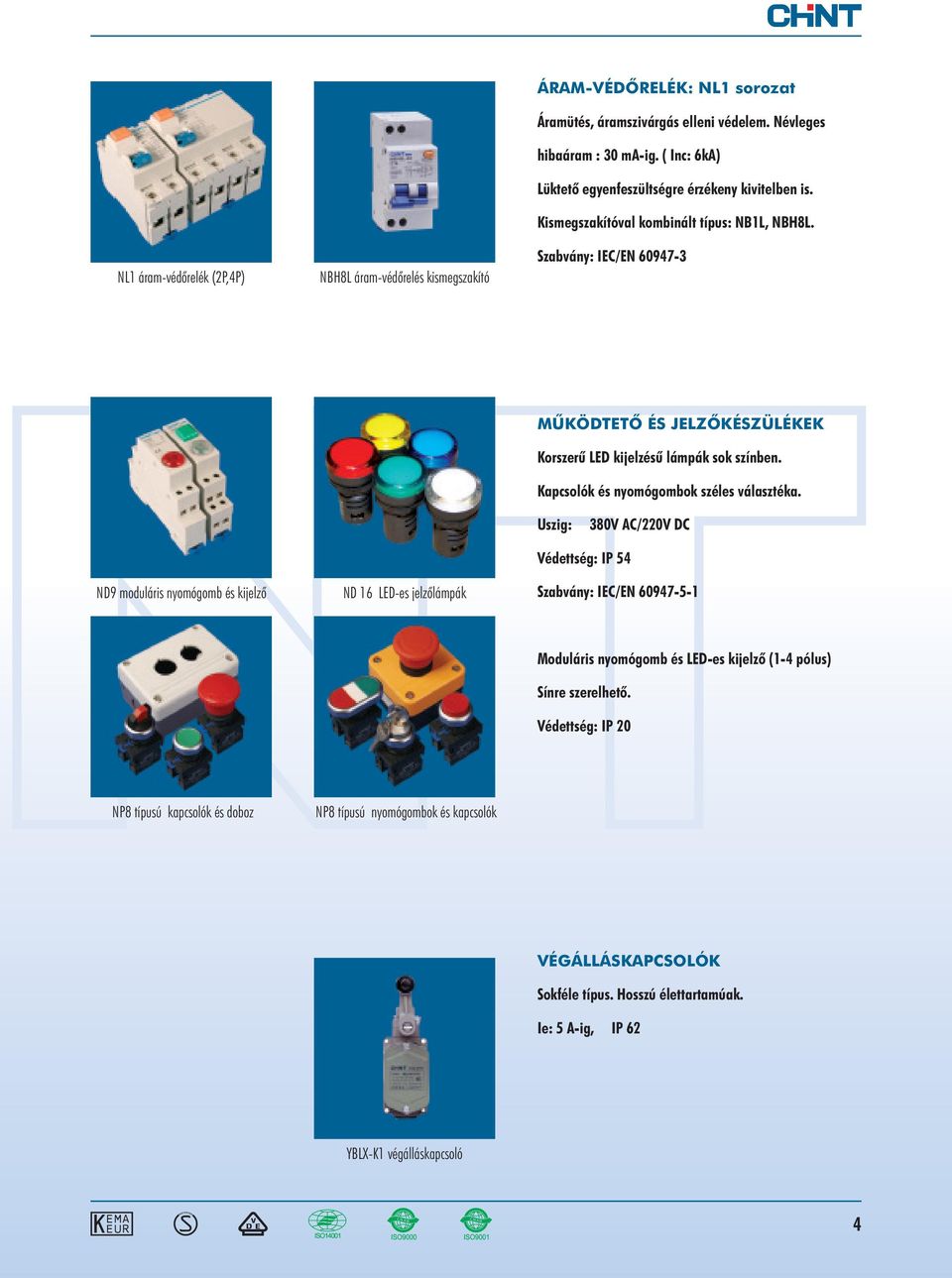 Szabvány: IEC/EN 60947-3 Kétsoros sűllyesztett kiselosztó mágneskapcsolók ND9 moduláris nyomógomb és kijelző Moduláris dugaszolóaljzat (250VAC) ND 16 LED-es jelzőlámpák MŰKÖDTETŐ ÉS JELZŐKÉSZÜLÉKEK