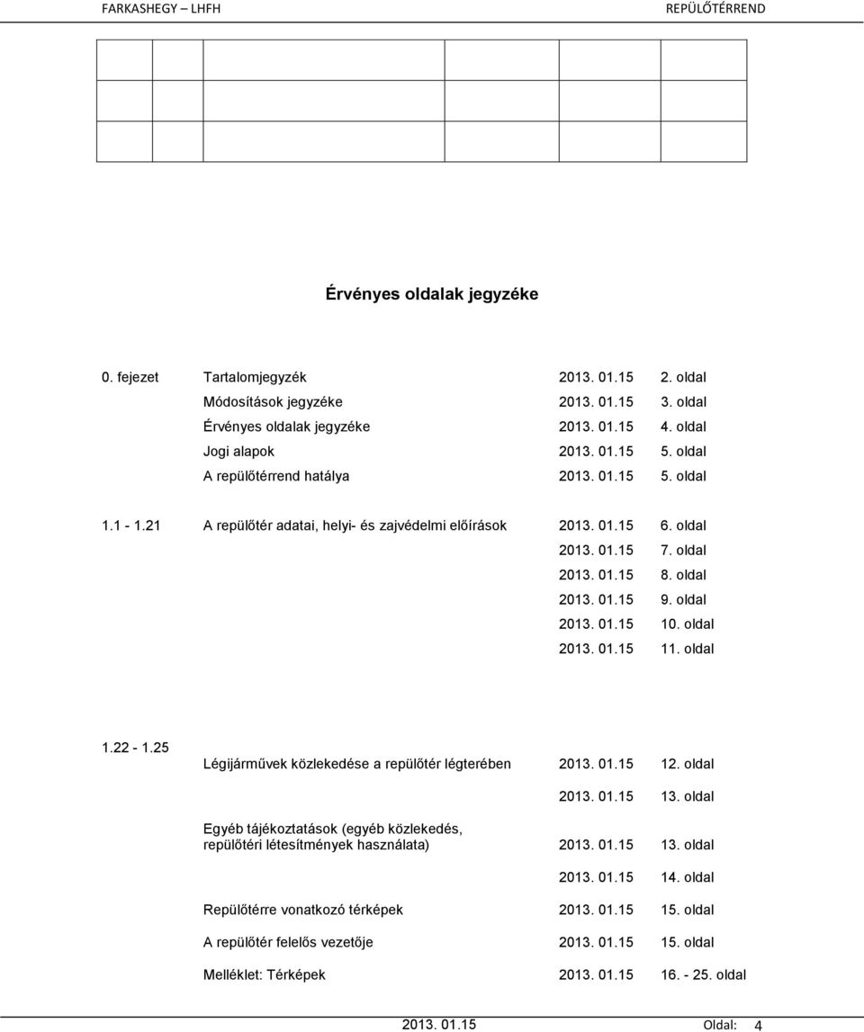 oldal 2013. 01.15 11. oldal 1.22-1.25 Légijárművek közlekedése a repülőtér légterében 2013. 01.15 12. oldal 2013. 01.15 13.