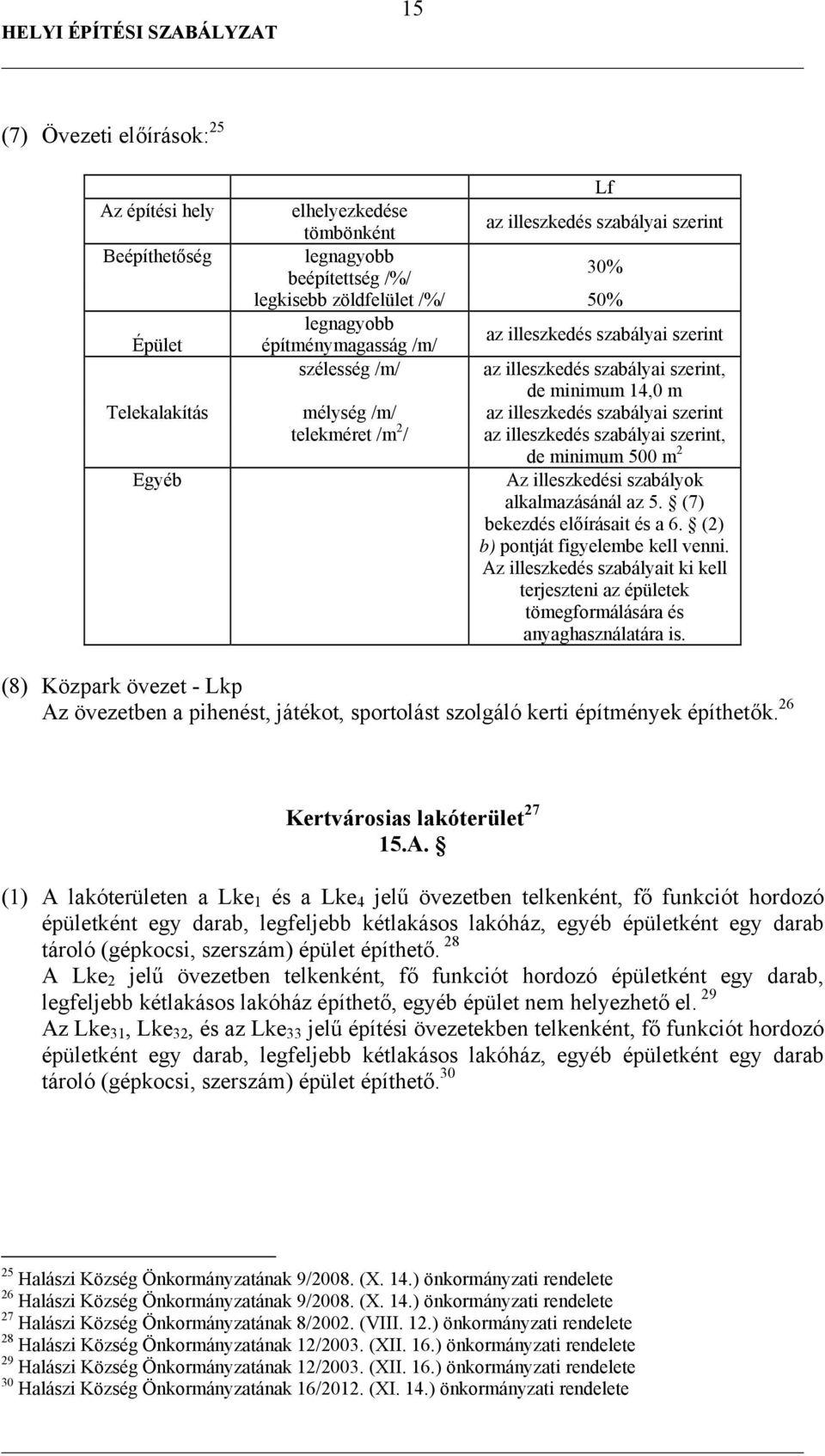 2 / az illeszkedés szabályai szerint, de minimum 500 m 2 Egyéb Az illeszkedési szabályok alkalmazásánál az 5. (7) bekezdés előírásait és a 6. (2) b) pontját figyelembe kell venni.