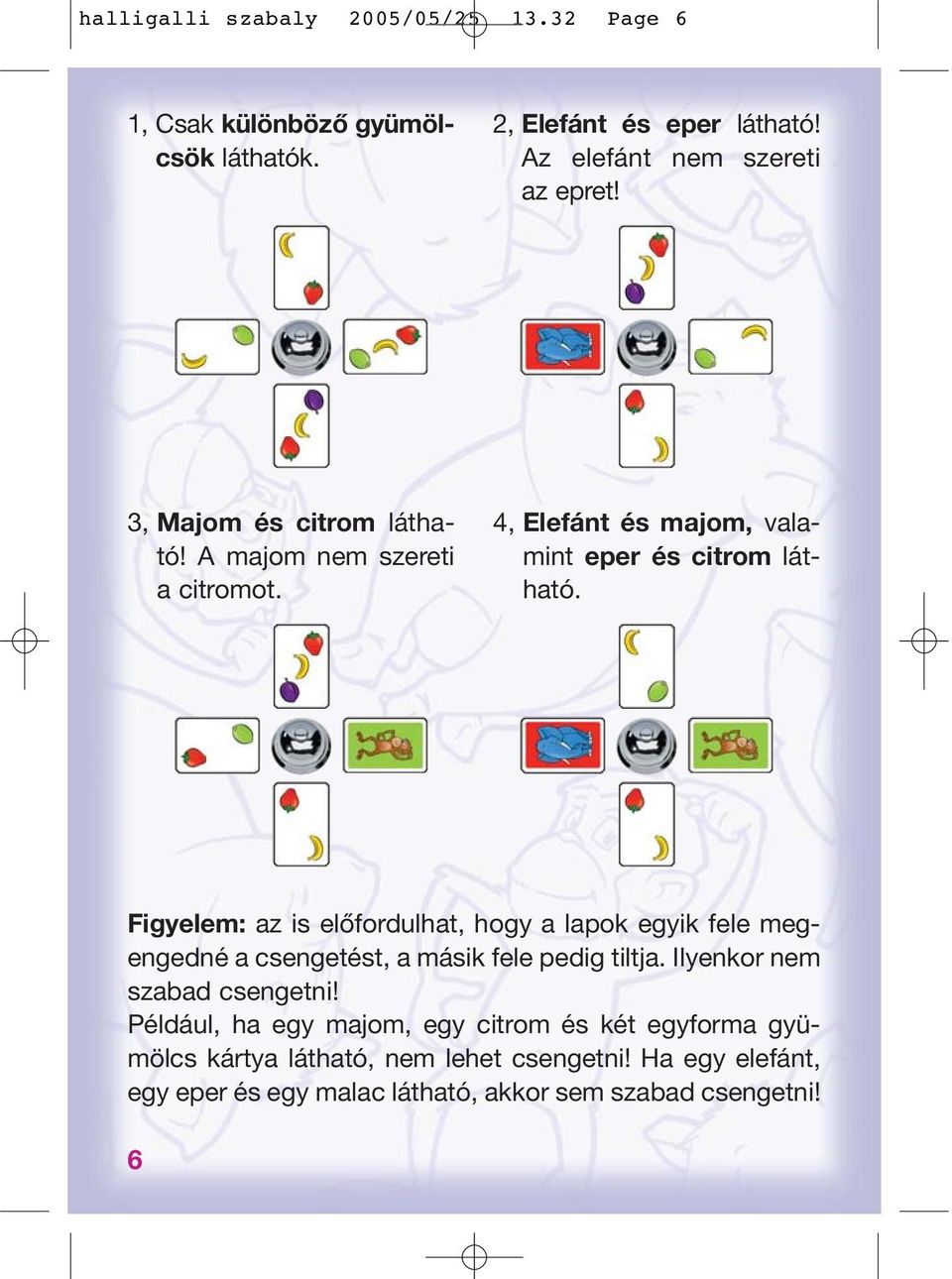 Figyelem: az is elôfordulhat, hogy a lapok egyik fele megengedné a csengetést, a másik fele pedig tiltja. Ilyenkor nem szabad csengetni!