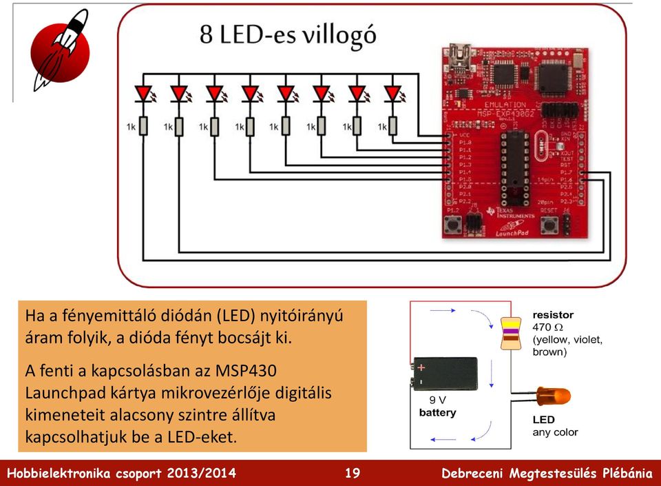 A fenti a kapcsolásban az MSP430 Launchpad kártya