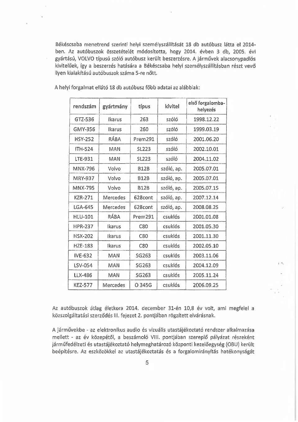 A járművek alacsonypadlós kivitelűek, így a beszerzés hatására a Békéscsaba helyi személyszállításban részt vevő ílyen kialakítású autóbuszok száma 5-re nőtt.