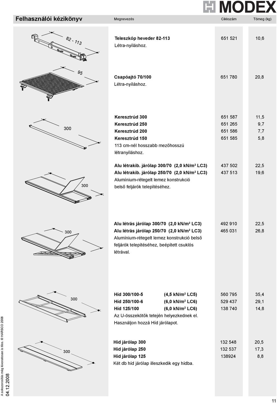 járólap 0/70 (,0 kn/m LC3) Alumínium-rétegelt lemez konstrukció belső feljárók telepítéséhez.