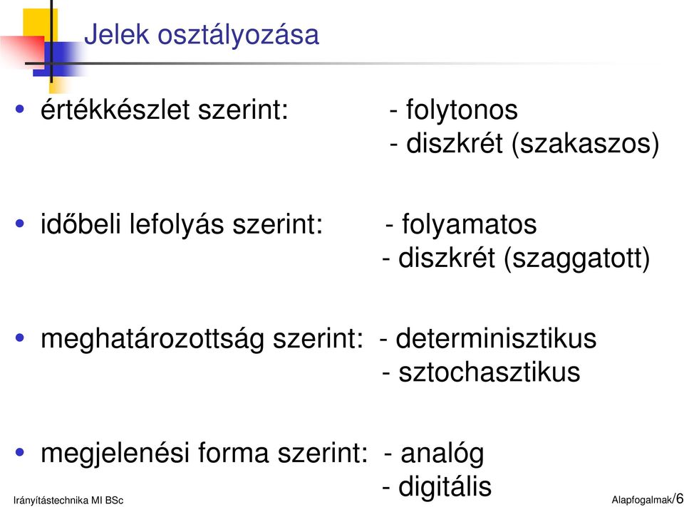 (szaggatott) meghatározottság szerint: - determinisztikus -