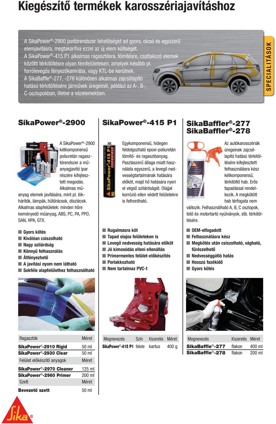 A SikaBaffle -277, -278 különösen alkalmas zajcsillapító hatású térkitöltésére járművek üregeinél, például az A-, B-, C-oszlopokban, illetve a vázelemekben.