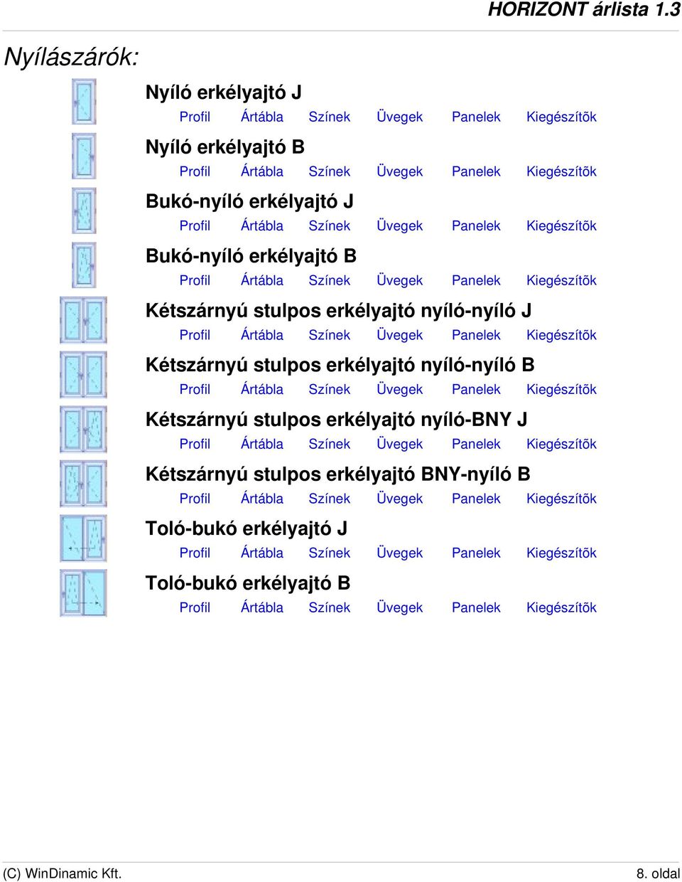 stulpos erkélyajtó nyíló-nyíló B Kétszárnyú stulpos erkélyajtó nyíló-bny J