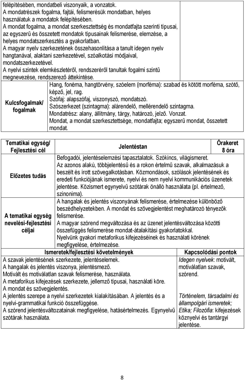 A magyar nyelv szerkezetének összehasonlítása a tanult idegen nyelv hangtanával, alaktani szerkezetével, szóalkotási módjaival, mondatszerkezetével.