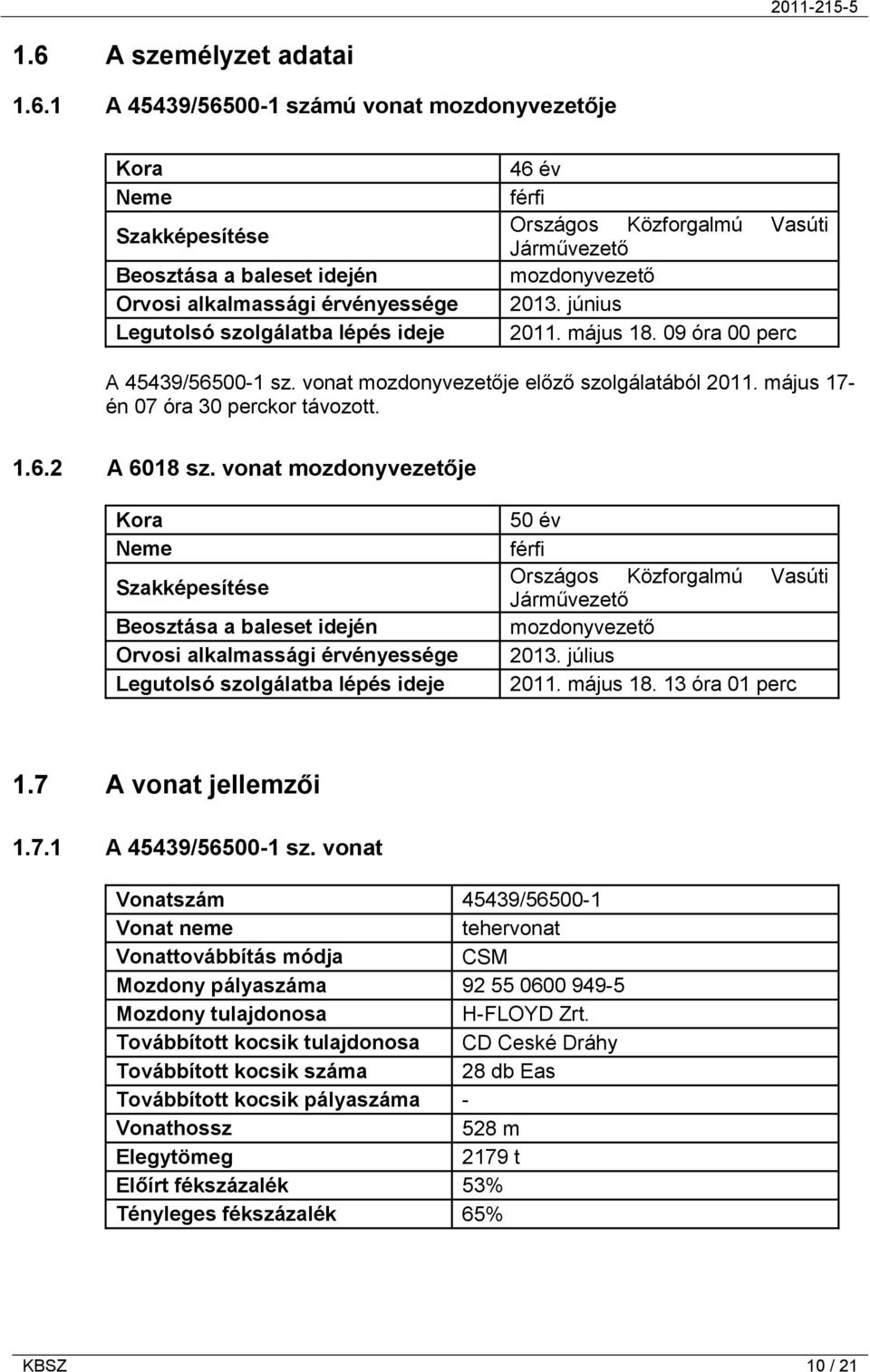 május 17- én 07 óra 30 perckor távozott. 1.6.2 A 6018 sz.