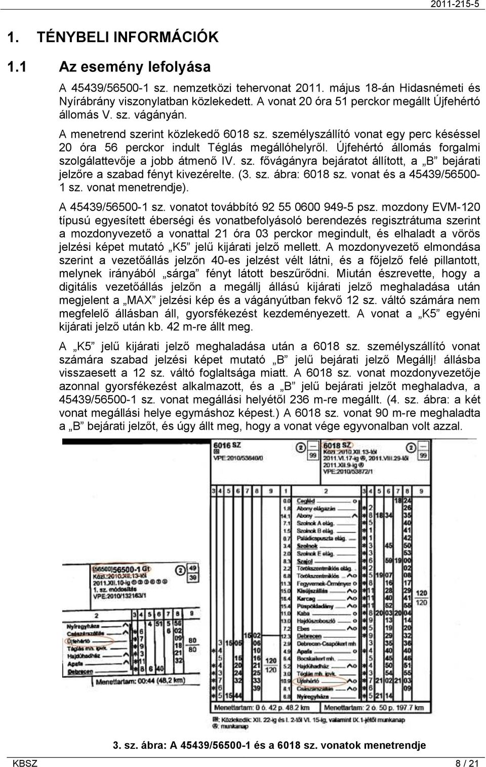 Újfehértó állomás forgalmi szolgálattevője a jobb átmenő IV. sz. fővágányra bejáratot állított, a B bejárati jelzőre a szabad fényt kivezérelte. (3. sz. ábra: 6018 sz. vonat és a 45439/56500-1 sz.