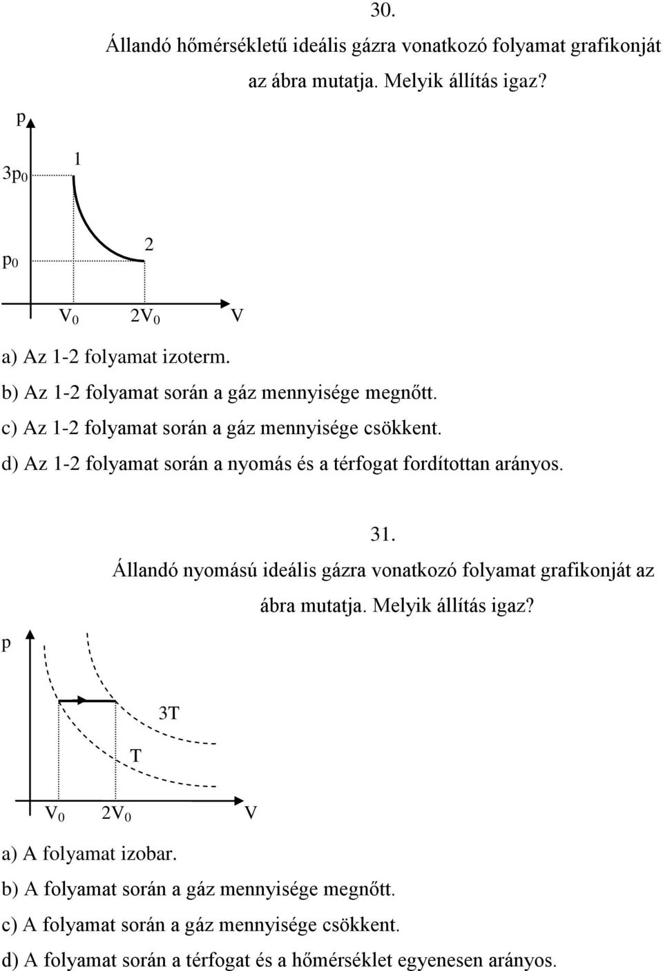 d) Az - folyamat során a nyomás és a térfogat fordítottan arányos. 3. Állandó nyomású ideális gázra vonatkozó folyamat grafikonját az ábra mutatja.