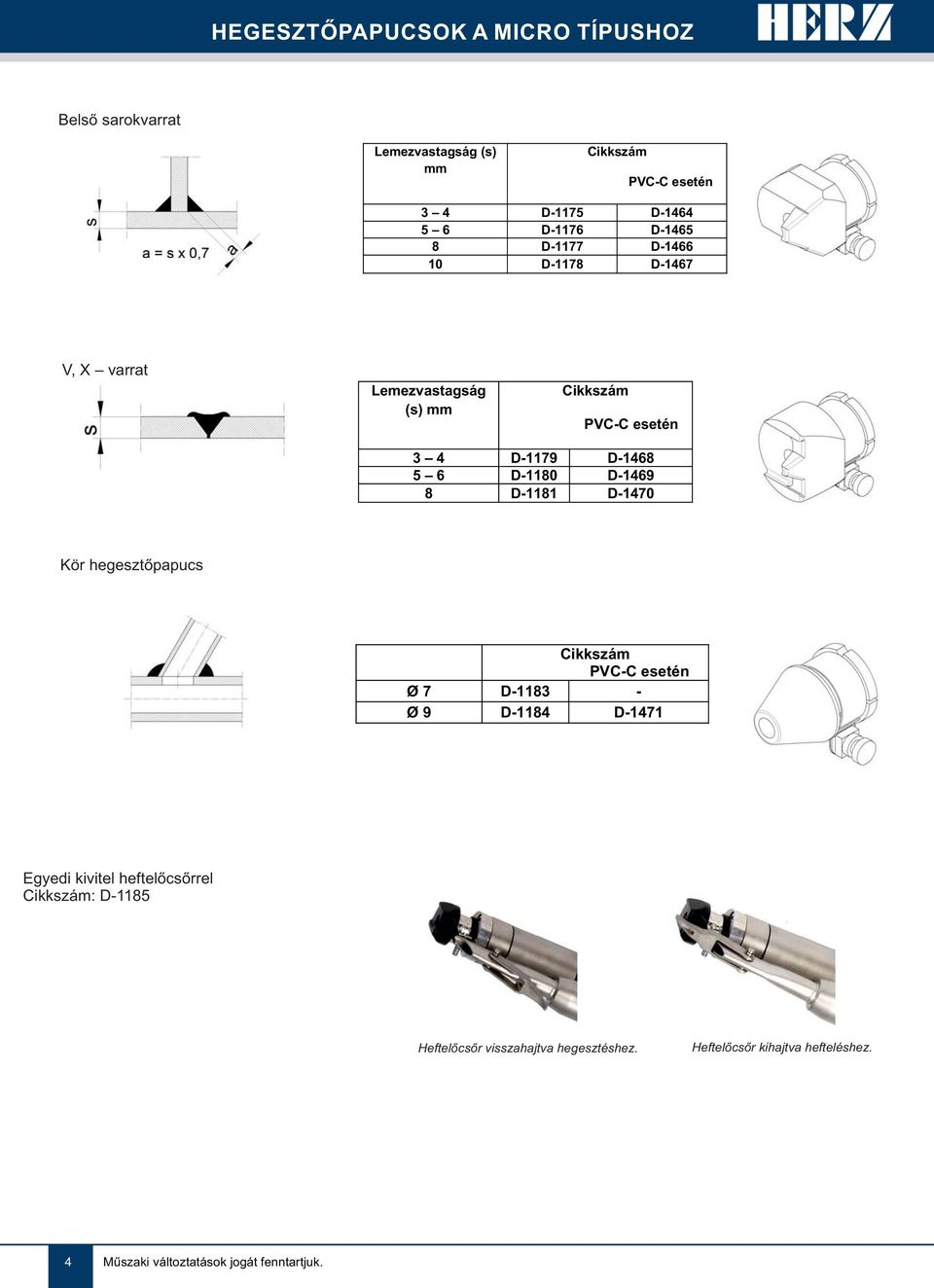 D-1469 8 D-1181 D-1470 Kör hegesztőpapucs PVC-C esetén Ø 7 D-1183 - Ø 9 D-1184 D-1471 Egyedi kivitel heftelőcsőrrel