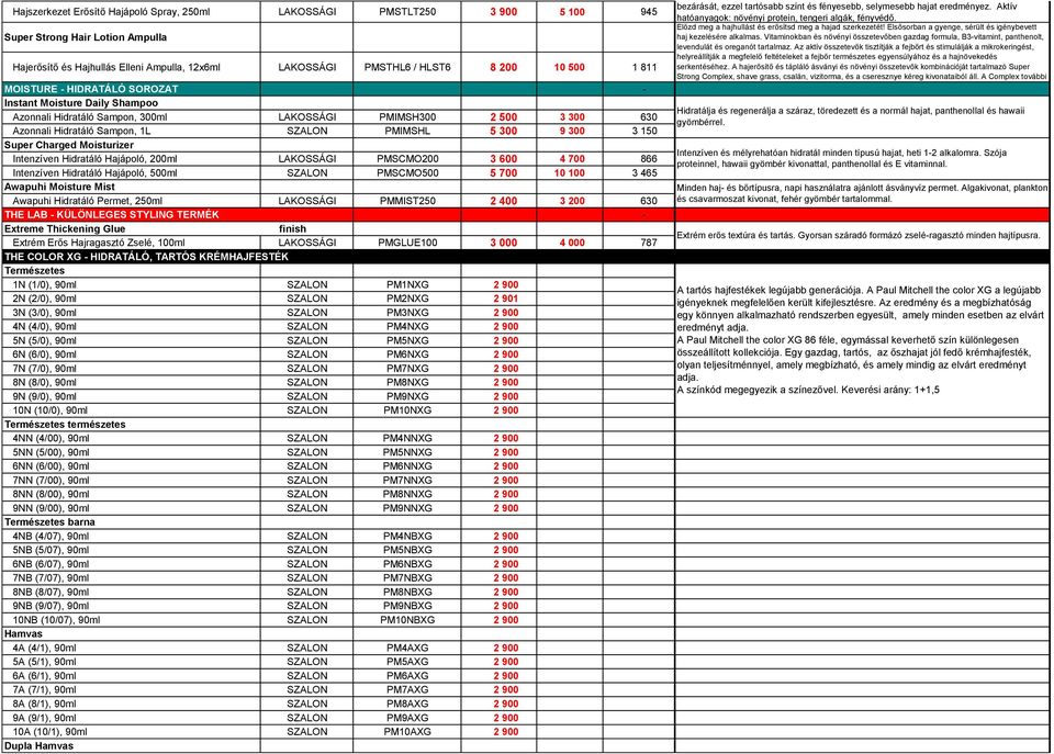Super Charged Moisturizer Intenzíven Hidratáló Hajápoló, 200ml LAKOSSÁGI PMSCMO200 3 600 4 700 866 Intenzíven Hidratáló Hajápoló, 500ml SZALON PMSCMO500 5 700 10 100 3 465 Awapuhi Moisture Mist