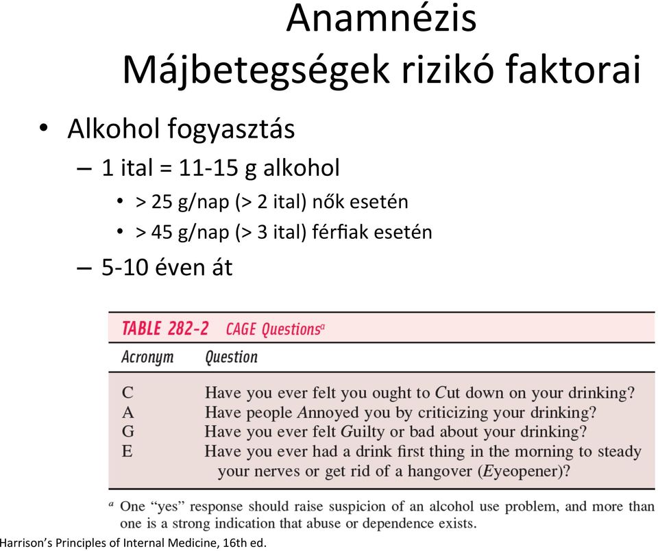 ital) nők esetén > 45 g/nap (> 3 ital) férfiak esetén