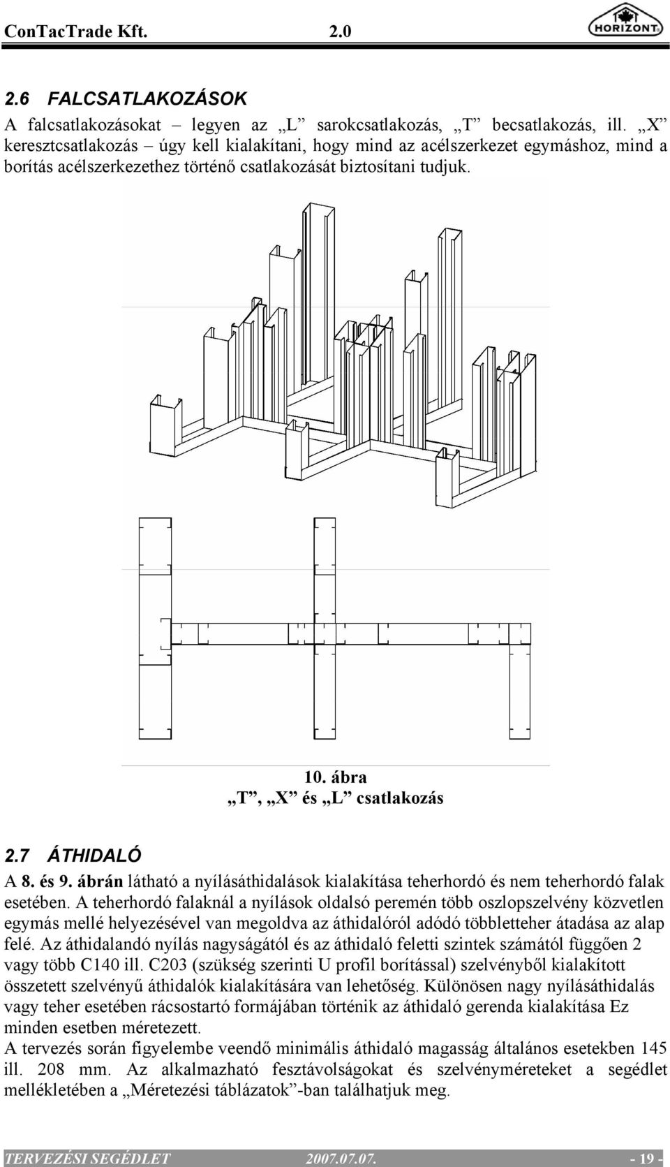 7 ÁTHIDALÓ A 8. és 9. ábrán látható a nyílásáthidalások kialakítása teherhordó és nem teherhordó falak esetében.