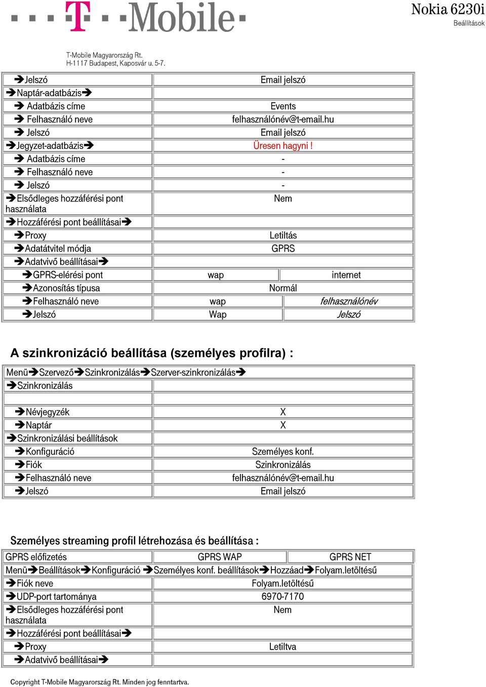 Szervező Szinkronizálás Szerver-szinkronizálás Szinkronizálás Névjegyzék Naptár Szinkronizálási beállítások Konfiguráció X X Szinkronizálás Email